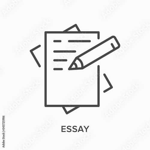 Essay line icon. Vector outline illustration of paper and pen. Paperwork pictorgam
