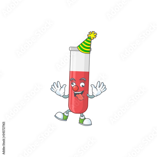 Amusing Clown red test tube cartoon character mascot style