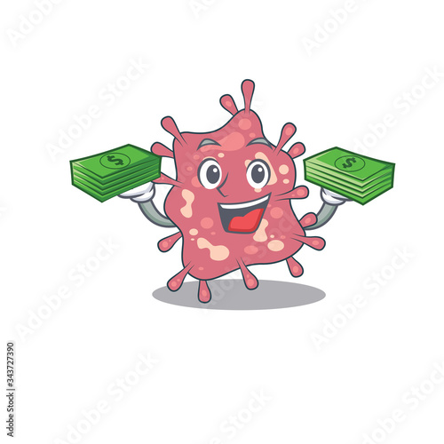 A wealthy haemophilus ducreyi cartoon character having money on hands