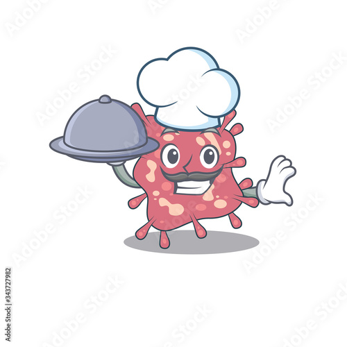 Haemophilus ducreyi chef cartoon character serving food on tray © kongvector