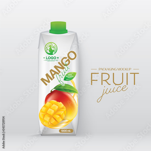 Realistic vector. Branding Design Packaging. Mango juice. Template Packaging Design Mango juice. Summary Brand of Mango juice. juice box.