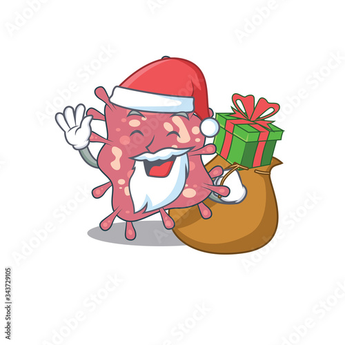 Cartoon design of haemophilus ducreyi Santa with Christmas gift