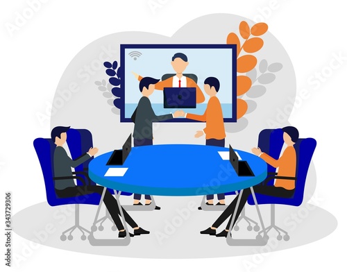 Business team at the video conference call in boardroom