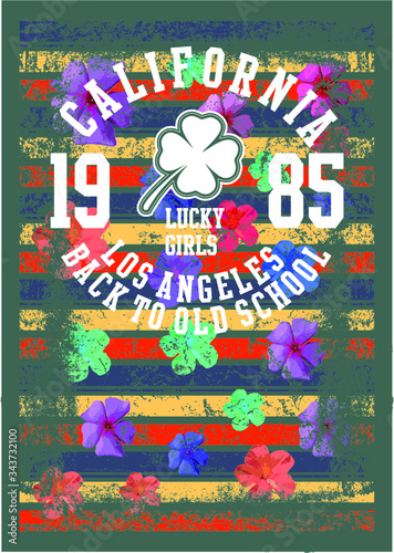 California flower embroidery graphic design vector art