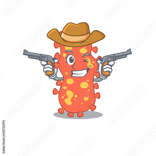 Cute handsome cowboy of Bacteroides cartoon character with guns