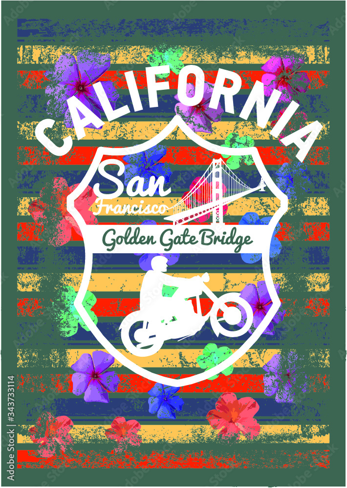 Fototapeta premium California flower embroidery graphic design vector art