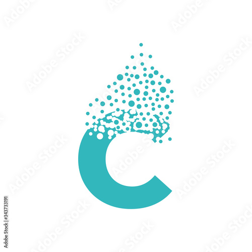 Letter C dispersing into a cloud of bubbles