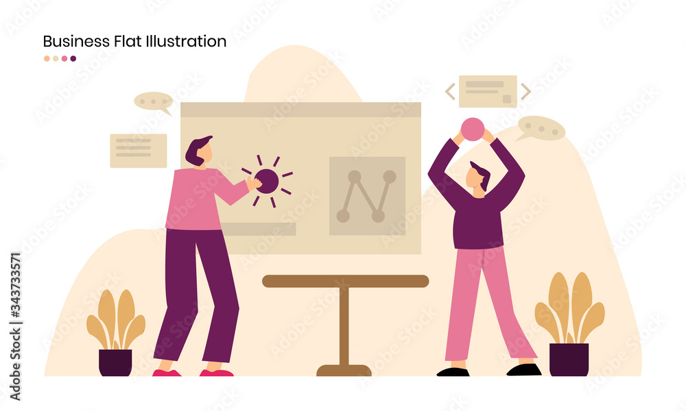 the concept of cooperation 2 people build a small business. flat illustration of business.