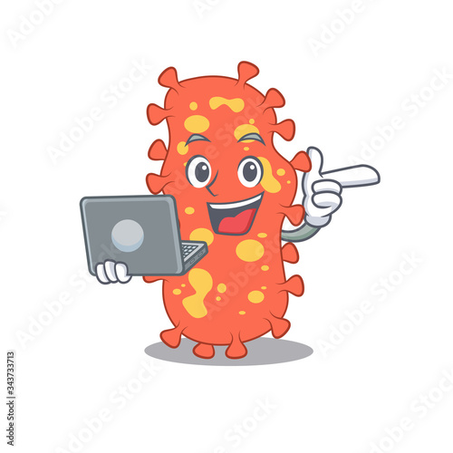 Cartoon character of Bacteroides clever student studying with a laptop photo