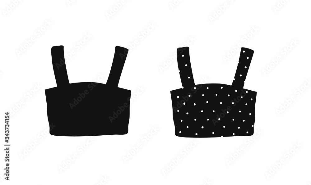 Hand Drawn Fashion Illustration Season Wear. Creative ink art work Summer Outfit Element. Actual vector drawing crop top. Black contour object on white background isolated Hand Drawn Fashion Illustration Season Wear. Creative ink art work Summer Outfit Element. Actual vector drawing crop top. Black contour object on white background isolated