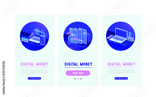 Effective template technology data, mining server farm room and smart digital devices such as phone ,computer, data, data processing vector illustration.