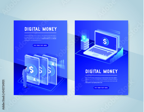 Effective template technology data, mining server farm room and smart digital devices such as phone ,computer, data, data processing vector illustration.