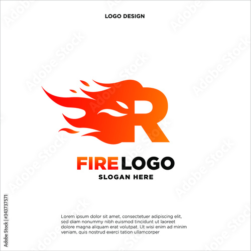 Letter R Fire Logo Design Element