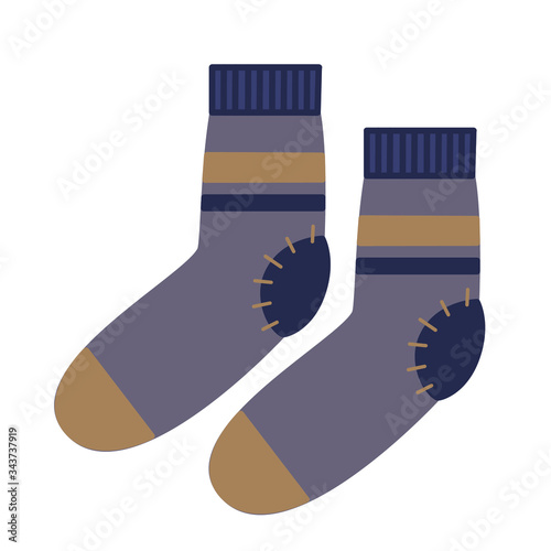 Cozy women cute warm woolen socks. Scandinavian style. Simple vector illustration.