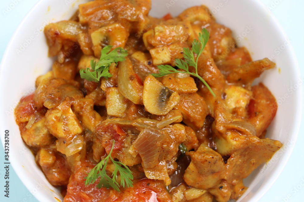 Chettinad mushroom masala, spicy dry curry of mushroom, Indian food Chettinad mushroom masala, spicy dry curry of mushroom, Indian food