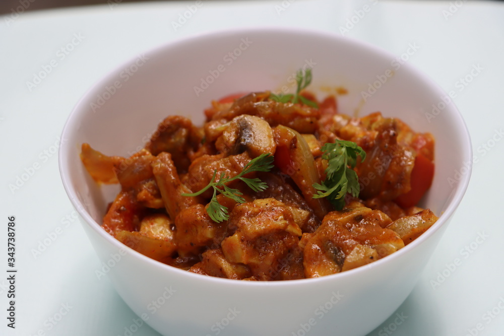 Chettinad mushroom masala, spicy dry curry of mushroom, Indian food Chettinad mushroom masala, spicy dry curry of mushroom, Indian food
