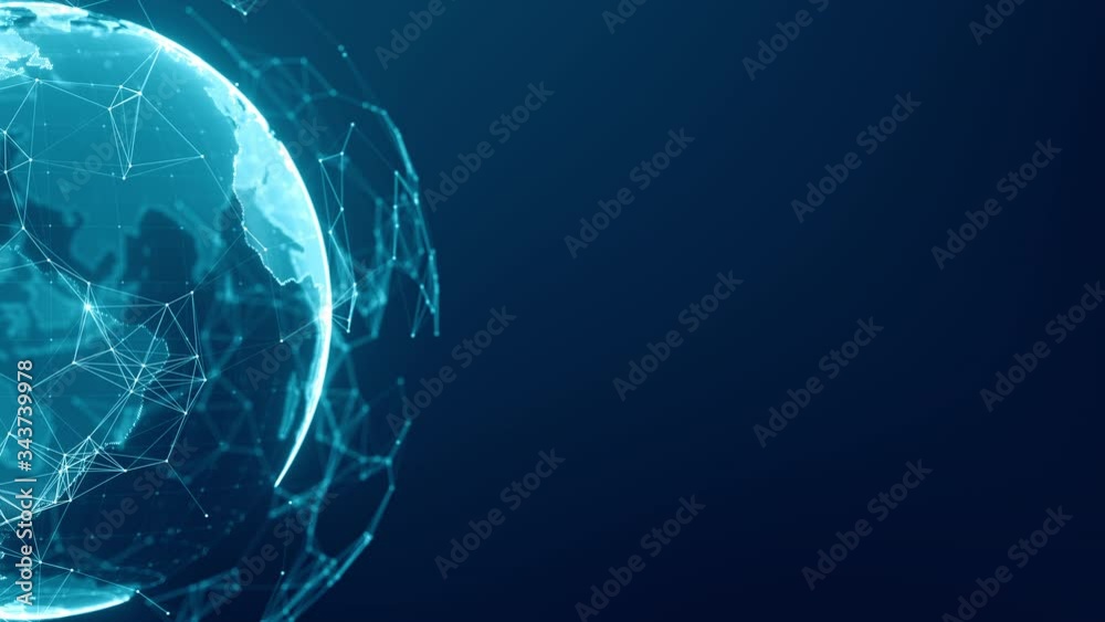 Communication technology global world network concept. Connection lines Around Earth Globe, Motion of digital data flow. Futuristic Technology Theme Background with Light Effect. Seamless loop.