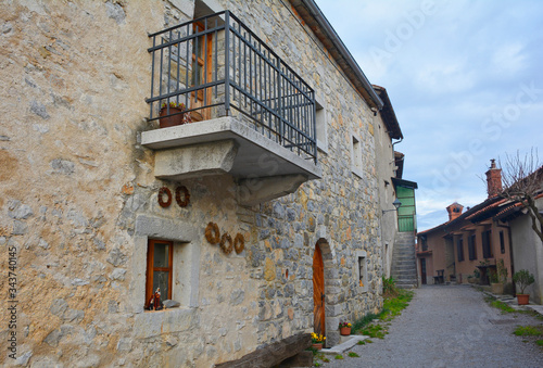 A street in the old historic hill village of Stanjel in the Komen municipality of Primorska, south west Slovenia
