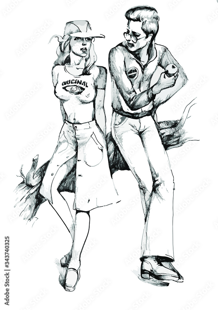 Fototapeta premium Man takes apple from woman