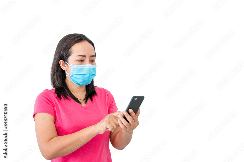 Corona virus (COVID-19), During detention at home Masked women use phones to make video calls to friends Corona virus (COVID-19), During detention at home Masked women use phones to make video calls to friends