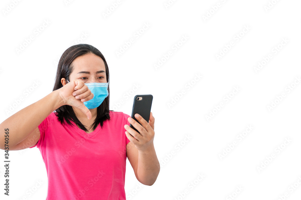 Corona virus (COVID-19), During detention at home Masked women use phones to make video calls to friends Corona virus (COVID-19), During detention at home Masked women use phones to make video calls to friends