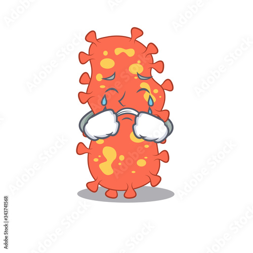 Cartoon character design of bacteroides with a crying face