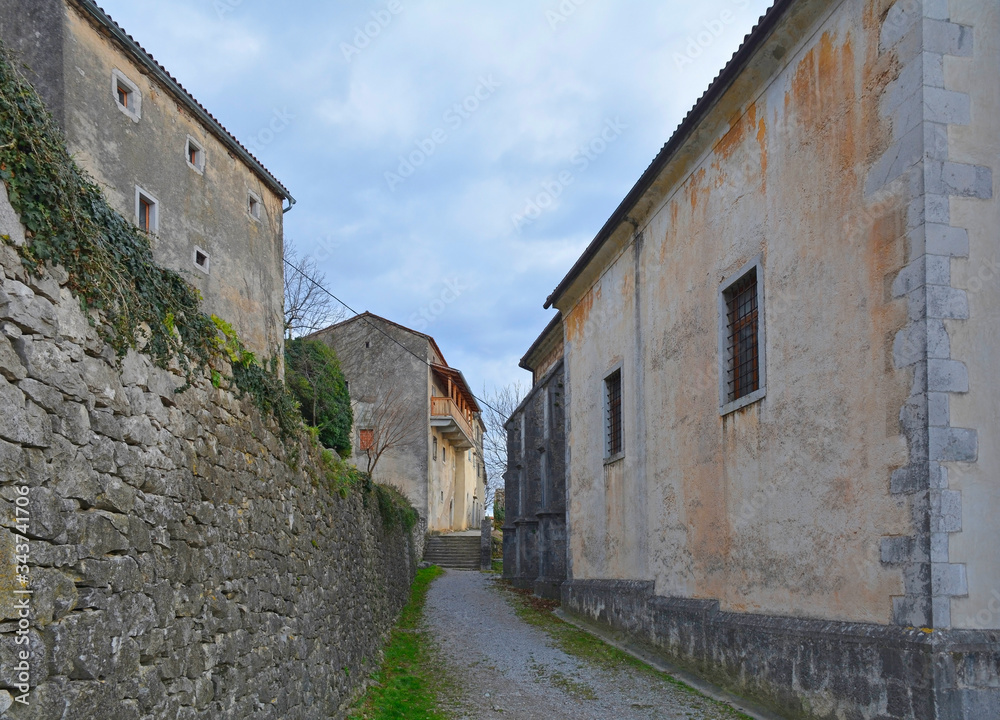 A street in the old historic hill village of Stanjel in the Komen municipality of Primorska, south west Slovenia
