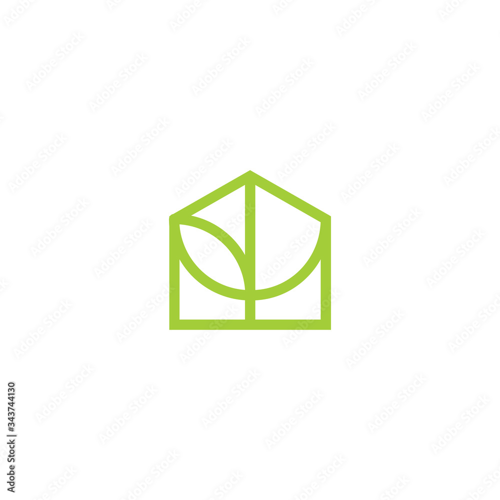 green leaves eco home Monogram Style logo, vector logo design template