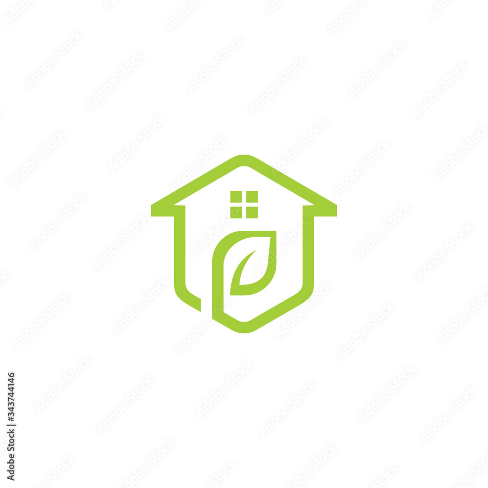 Fototapeta premium green leaves eco home Monogram Style logo, vector logo design template