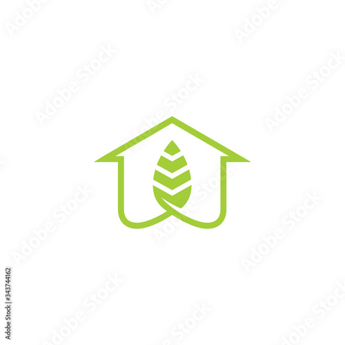 green leaves eco home Monogram Style logo, vector logo design template