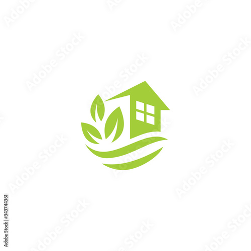 green leaves eco home, vector logo design template