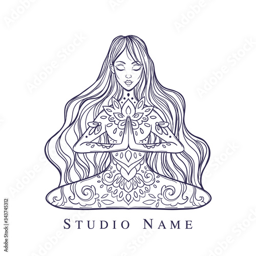 Girl in a yoga pose. Vector illustration ethnic