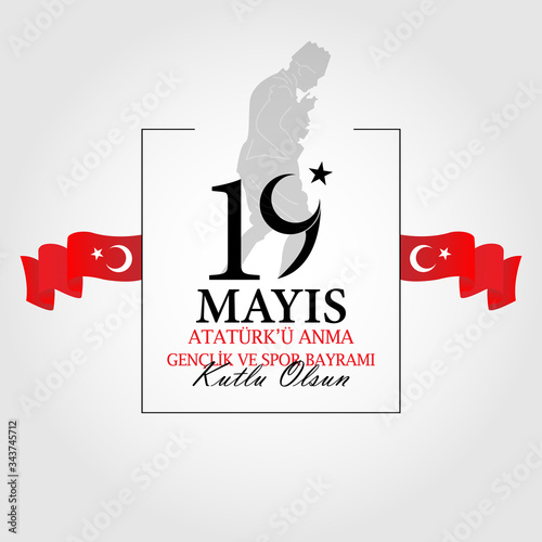 19 May Commemoration of Atatürk, Youth and Sports Day. Vector design.