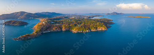Fototapeta Naklejka Na Ścianę i Meble -  Aerial panorama of the Promthep cape - southernmost tip of the island of Phuket, Thailand