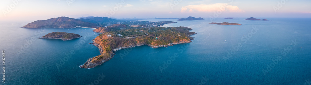 Aerial panorama of the southernmost tip of the island of Phuket - Promthep Cape, Thailand