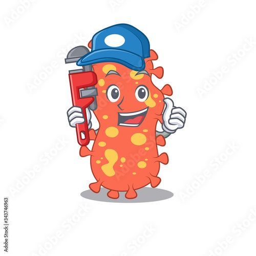 Bacteroides Smart Plumber cartoon character design with tool