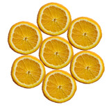 orange slices laid out in a circle isolated on a white background.