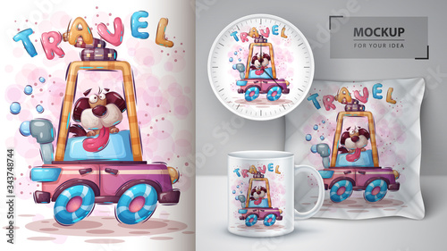 Travel dog poster and merchandising