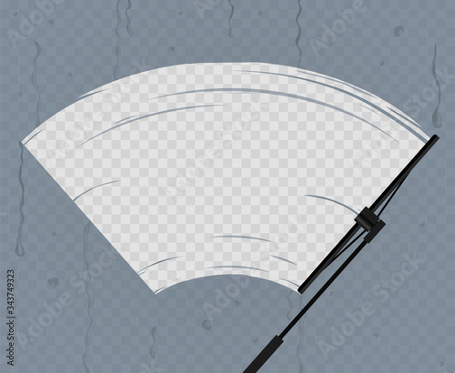 Black Wiper Cleans the Glass in Rain. Vector
