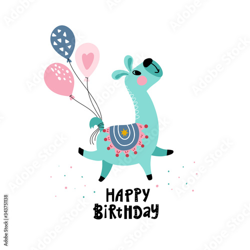 Birthday greeting card with llama