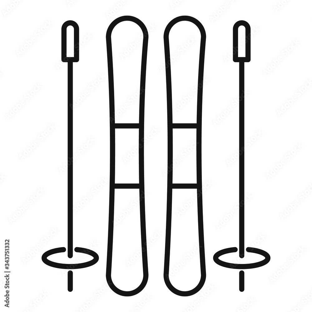 Obraz premium Ski equipment icon. Outline ski equipment vector icon for web design isolated on white background