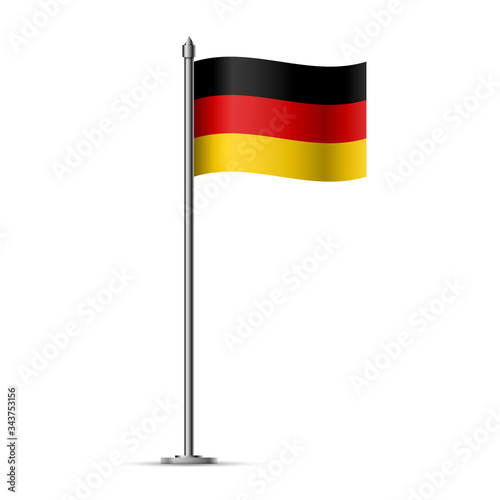 Waving flag of Germany. Vector illustration of the flag of a European country on a flagpole with yellow, red and black colors. Vector symbol, flag icon of german country.