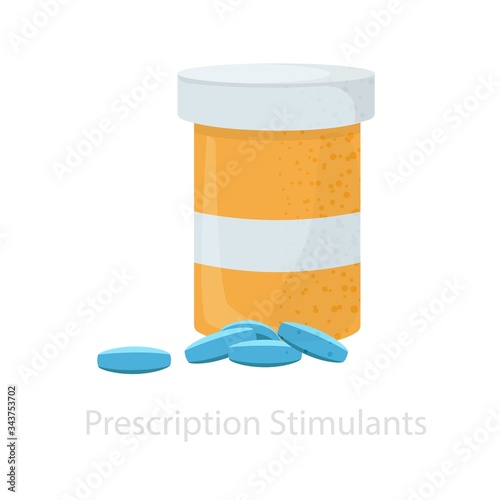 Antidepressant tablets and a jar for their storage. The concept prescription, stimulants of painkillers, antidepressants used in pharmacology.
