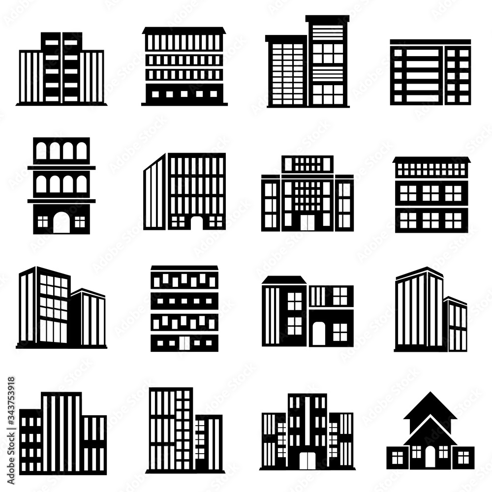 16 set of Building Icon vector, building symbol illustration design