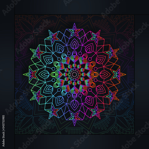 Luxury colorful gradient mandala background design. Designed colorful arabesque pattern in decorative islamic arabic and ramadan style. For print and graphic purpose