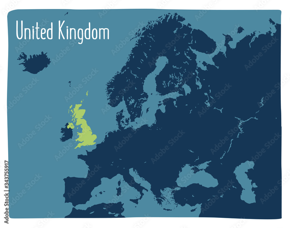 Fototapeta Colorful vector map of the UK highlighted in Europe.
