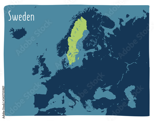 Colorful vector map of Sweden highlighted in Europe.