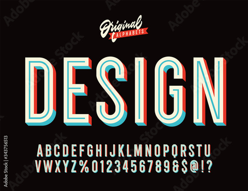 Design. Vintage 3D Inline Condensed Alphabet. Old School Retro Typography.