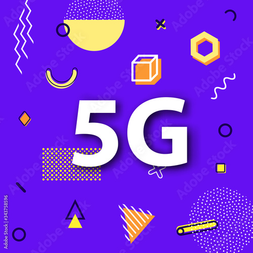Vector 5G icon and symbol. Illustration of 5th generation wireless internet network connection. Mobile devices telecommunication technology concept design.