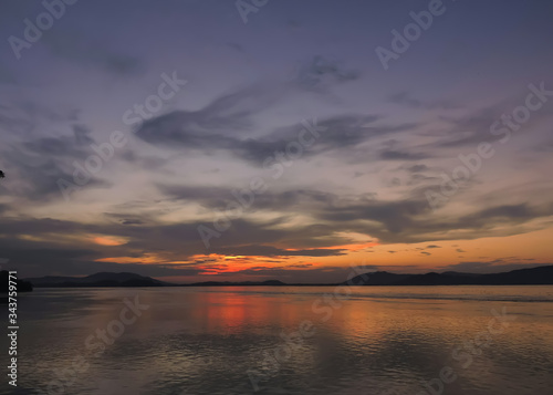 Sunset over river Brahmaputra  Assam  India. 